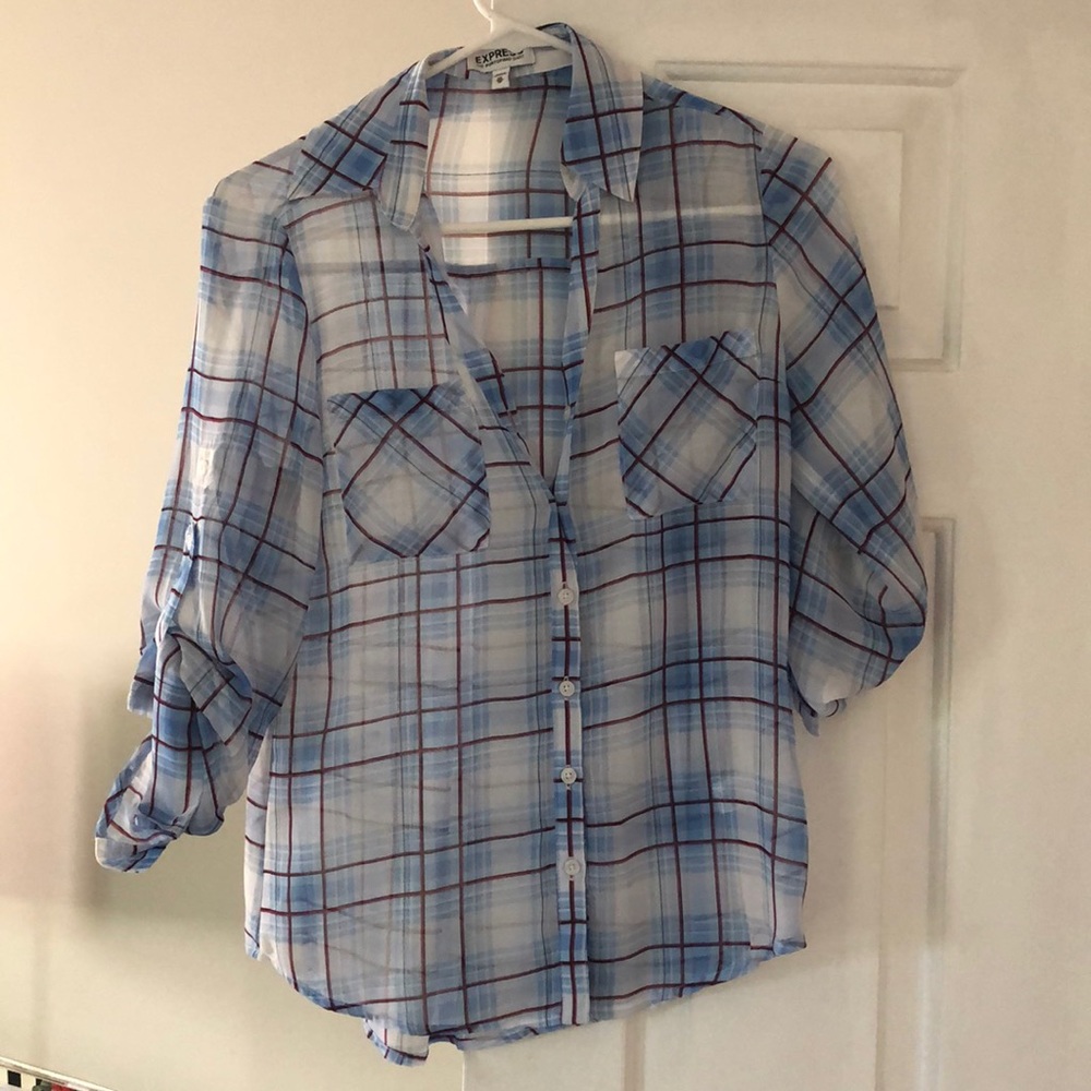 Sheer plaid button up portofino shirt
